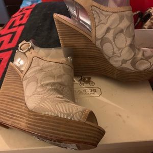 Brown Coach Logo Wedge Sandals Sz6